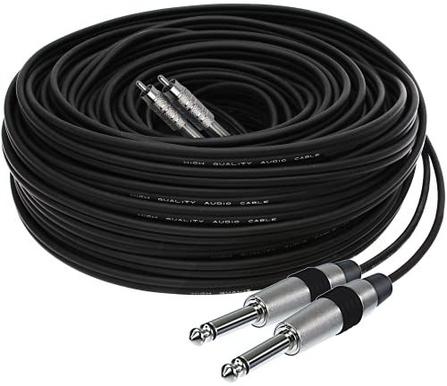1STec 30m Professional Grade Extra Long Audio Lead with 2 x 6.3mm Jack to 2 x RCA Male Phono Plugs for Stereo or Mono Signal Extension Active Subwoofer Speaker to Mixing Desk Transfer (2 x 6.3mm-RCA)