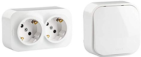 Legrand Enchufe de Pared 2 Tomas, Forix, Color Blanco Estándar + 782404, Interruptor Luz de Pared, Gama Forix, 10 Amp, Color Blanco