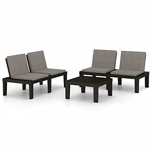 Tidyard 3-TLG. Garten-Lounge-Set mit Kissen Garten-Sitzgruppe mit 1 Tisch & 2 Bank & Sitzpolster & Rückenkissen Terrassesofa Balkonsofa Terrassemöbel Gartengarnitur Gartenmöbel Kunststoff Grau