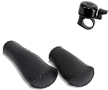 Selle Orient ergonomische Fahrradgriffe echtes Leder 135/92 mm schwarz inkl. 1 x Fahrradklingel