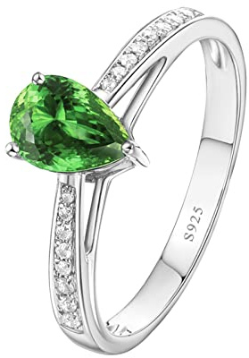 Bishilin Damen Ring Silber 925 Eckig, Verlobung Ring Grün Tropfen Zirkonia Trauringe Nickelfrei Partnerring Silber Größe 54 (17.2)