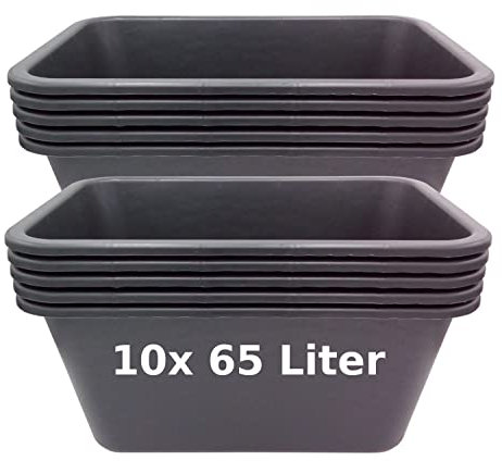 BURI 10 vasche per malta da 65 litri, rettangolare, colore nero, secchio da costruzione, per malta, per piante, estremamente robusto e resistente