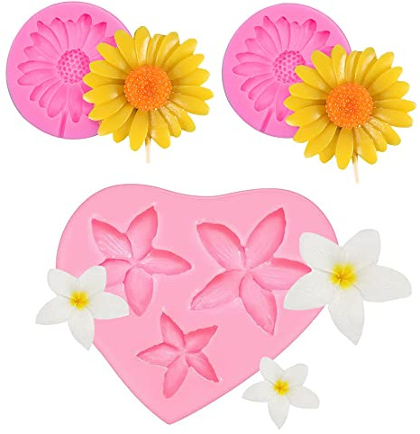 YGCHEN Silikonform Blume Silikonformen Fondant Blumenform Silikon Formen Frangipani 3D Sonnenblume Fondant Form Schokoladenformen Süßigkeiten (3 Stück)