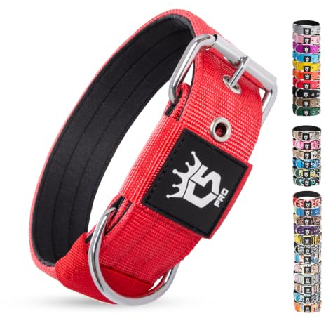 TSPRO Taktisches Hundehalsband für Kleine bis Mittelgroße Hunde, Gepolstert | Weich Gepolstertes Innenfutter, Robuste Metallschnalle, Verstellbar, Ideal Für Spaziergänge, 3,3 cm Breit (Rot, S)