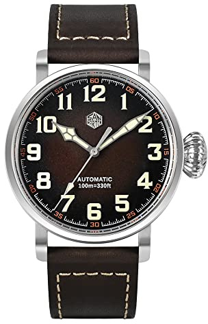 LOve Peace San Martin SN095G Automatische mechanische Pilotenuhr für Herren, Saphirglas, modisch, schlichter Stil, YN55A, echtes Lederband, Edelstahl, Taucheruhr, mit Logo, mit Logo, Armband