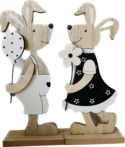 khevga Osterdekoration aus Holz Osterhase Hase im 2er Set schwarz weiß