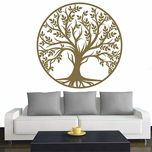 INDIGOS UG - Wandtattoo Wohnzimmer - Wandaufkleber Baum des Lebens - 0 - Lebensbaum Weltenbaum - 80x80 cm - Gold - Aufkleber Kinderzimmer Schlafzimmer Küche Badezimmer Büro Dekoration