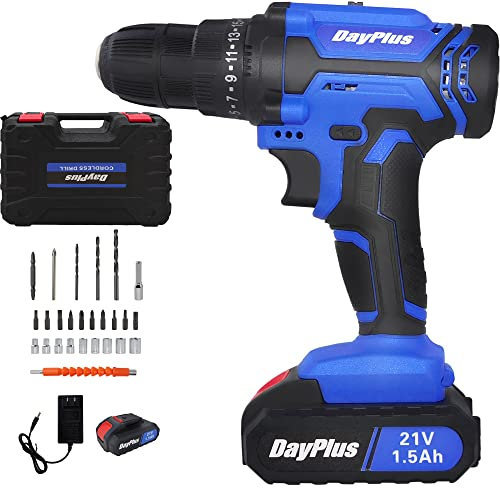 Taladro Atornillador 21V, Destornillador Eléctrico, 45N.m Par Máx Taladro Inalámbrico, Atornillador Electrico con 29 Accesorios, 1 Hora de Carga Rápida, Ideal para atornillar y taladrar