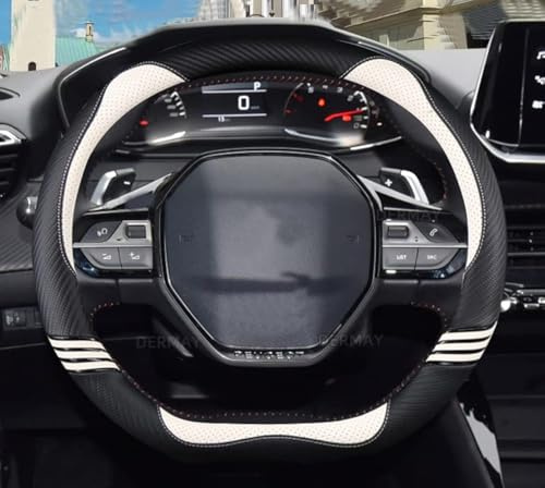 Xihaoer per 207 208 3008 4008 5008 Graziosa Copertura per Volante in Fibra di Carbonio+Cuoio PU Cartone Animato Accessori Auto Interni Donna Coche (Bianco)