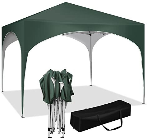 WOLTU Gazebo da Giardino Richiudibile 3x3m Gazebo Esterno in Ferro Regolabile in Altezza Tendone con Soffitto Semicircolare Pieghevole Protezione Solare,Tende per eventi Facile da Montare Verde