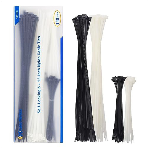 Cable Matters Kabelbinder Set 140 Stk. Nylon, 15cm / 30cm Zip Ties, Selbsteinrastende Schwarz und Weiß
