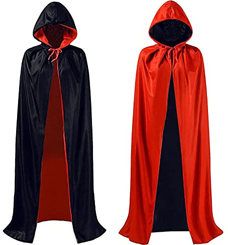 FAMKEEP Capa de con Capucha Unisex,Capa Roja y Negra con Capucha,Disfraz de Halloween para Adultos, Capa de vampiro,para Fiestas Temáticas y Bailes de Máscaras de Halloween (150 cm)