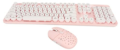 Combo de Teclado y Mouse Inalámbricos, 104 Teclas Retro Round Keycaps Teclado de Máquina de Escribir con Mouse Inalámbrico, Teclado de Computadora y Juego de Mouse para PC Portátil (Tablero Rosa)