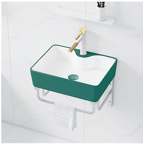 Hängewaschbecken, Eckwaschbecken Aufsatzwaschbecken , Mini Waschbecken, Keramik Waschbecken FüR GäSte Wc， Waschbecken Porzellan Keramik Weiße Für Badezimmer & Gäste-WC Hängewaschbecken ( Color : Green