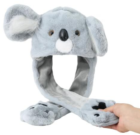 Laahoem Bewegliches Ohr Koala Hut Damen niedlich lustig Plüsch Hut Mütze Tier Cosplay Geburtstag Party Geschenk Gray