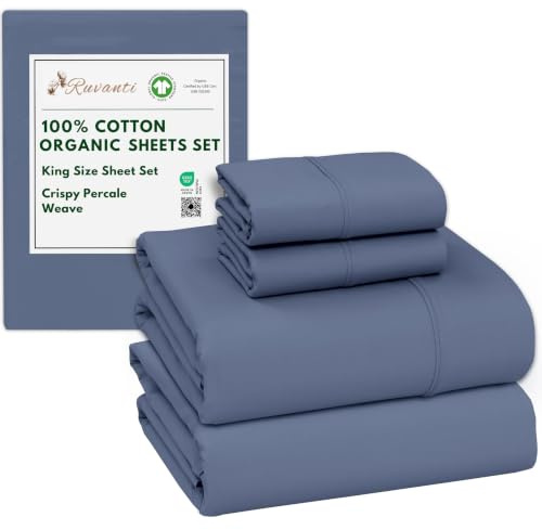 RUVANTI Bettlaken aus 100% Bioperkal, Kingsize, Wild Wind | Knackig kühlend, tiefe Tasche, 38,1 cm, weiche pfirsichfarbene Oberfläche, atmungsaktiv und langlebig, 4 Stück
