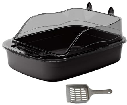 perfk Bac à litière pour Chat, Toilettes Anti-éclaboussures, 50x34x18cm, bac à Sable pour Chat avec Bassin de Sable Haut côté, Grand bac à litière pour Chat, Noir