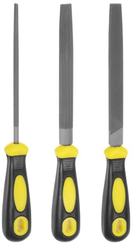 QUARKZMAN Juego de 3 Limas de Metal de 6 de Acero al Carbono de Doble Corte Medio, Plana Redonda y Media Caña con Mango de Plástico para Desbarbar y Eliminar Material