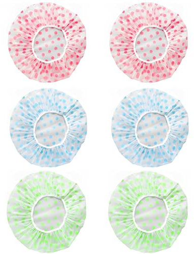 6 Pezzi Cuffia Doccia, Elastica Cuffia da Doccia Impermeabile, Riutilizzabile Cuffia da Bagno, Showe Caps per Capelli di Protezione per Donna,Doccia, Spa, Salon (Blu, Verde, Rosa)