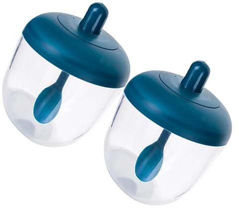 OUNONA 2stücke Teiliges Küchen-gewürzbehälter Glas Mit Löffel Praktische Aufbewahrungsbox Für Salz Zucker Gewürze Blau Für Haushalt Restaurant Und Picknick