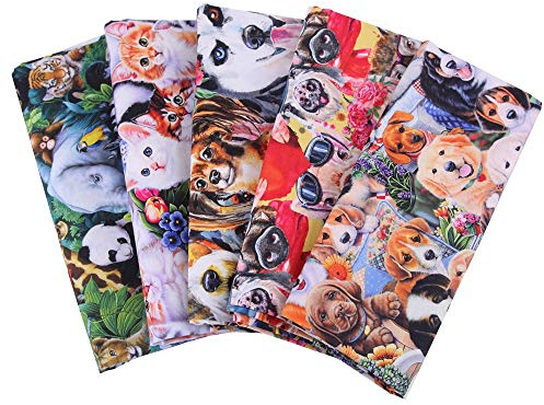 BrightGlow Baumwollstoff Patchwork Stoffe 5 Stück DIY Baumwoll Cartoons Gedruckt Craft Stoffe Tiere Stoff für Kinder Animal Print mit Hunde Motiven Bedruckte Stoff Patchwork für DIY Nähen 45x50cm