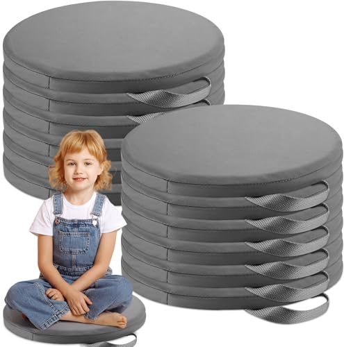 Suzile 12 Pcs Round Floor Cushions for Classroom Flexible Floor Seating with Handles 12'' Classroom Carpet Cushions for Kids Toddlers Daycare Preschool Furniture(Gray)