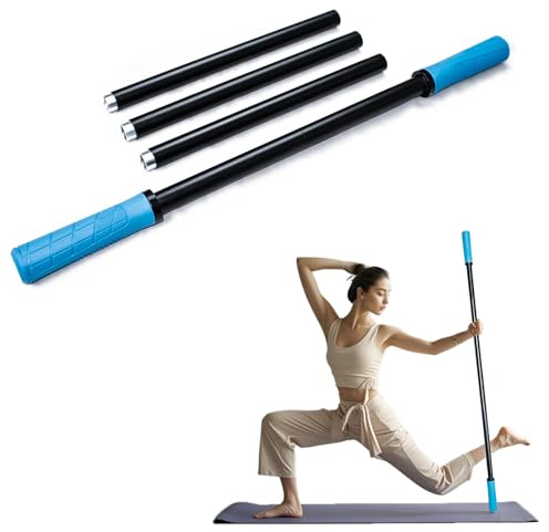 Huangyunming Yoga Stick 5 ft Sturdy Steel, Adjustable Stretching Stick for Mobility, Flexibility and Balance, Versatile Exercise Stick with 5 Steel Rods & rubber Handles