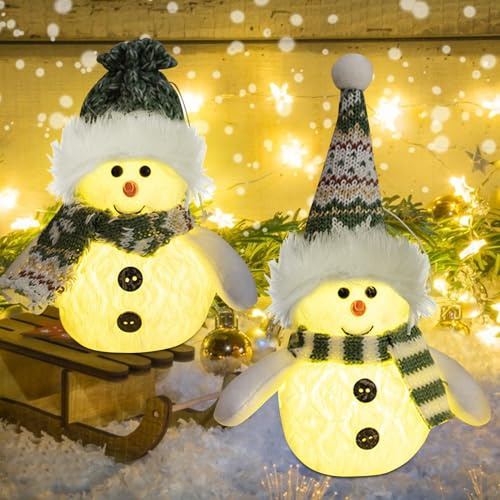 Décoration de Noël Bonhomme de neige avec lumières LED, lot de 2 figurines de bonhomme de neige de Noël, décoration de table de Noël, alimentées par piles, figurine de décoration de Noël pour