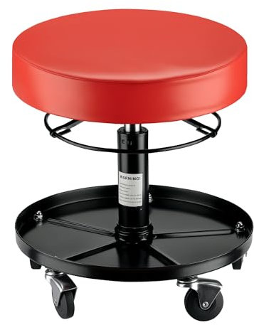 Wiltec Rollhocker höhenverstellbar 40,5-53,5 cm, gepolsterter Hocker mit Rollen bis 150 kg, Werkstatthocker Stahlkonstruktion, Stabiler Drehhocker