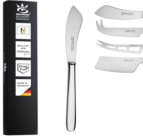 GEHRING Solingen Streichkäsemesser Serie Pur I ergonomischer Edelstahlgriff I Käse Messer I rostfreier Edelstahl I Käse Besteck I Butter Messer I spülmaschinengeeignet I Made in Germany