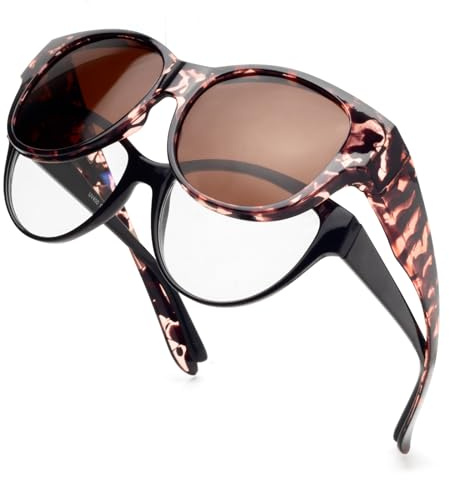 Face Shadow Polarisiert Überzieh Sonnenbrille über Normale Brille UV400 | Übergroß Überbrille für Brillenträger, für Damen Herren Unisex, Ultra Leicht für Fahren, Radfahren, Sport und Freizeit，Rund