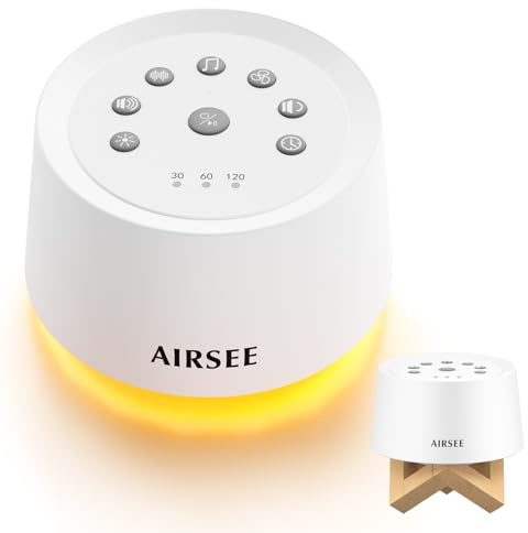 AIRSEE White Noise Sound Machine for Baby Adults, 31 Soothing Sounds 2000mAh Battery 4-Level Night Light Sound Machine, Timer & Memory Function 32 Volume Levels Sleep Machines for Home Office Travel