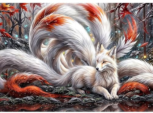 Jawecci Fuchs Diamond Painting Erwachsene, 5D Tiere Diamant Painting Bilder Erwachsene Anfänger, DIY Runde Steine Diamant Kunst Set Diamant Malerei Kinder für Home Dekor 30x40cm