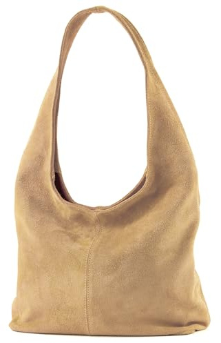 modamoda de T150 Damen Schultertasche Shopper Large aus Wildleder handmade in Italy, Farbe:Beige