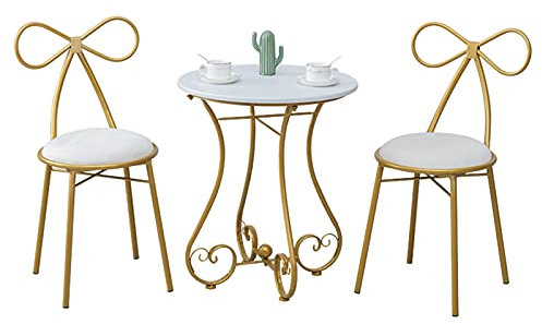 IUBGFTO 3-teiliges Allwetter-Bistroset für die Terrasse, runder Tisch in Nano-Gold und Schmetterlingsstuhl aus Metall, Kombination aus Balkontisch und -Stuhl aus Schmiedeeisen, Freizeittisch (weiß)