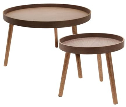 Well Home Lot de 2 Tables d'appoint Rondes à Trois Pieds en Noyer foncé Ø60 cm et Ø38 cm