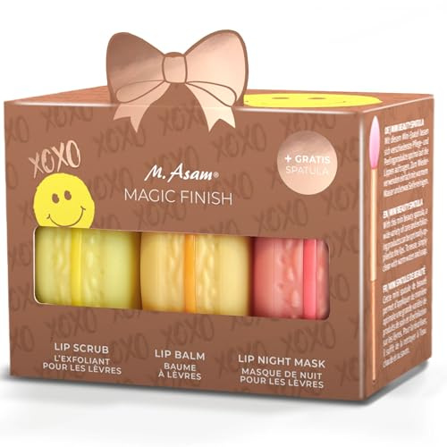 M. Asam Magic Finish Intensive Lip Care Set Smile Edition (3 x 8,5 g) | Lippenpflege Set mit Lip Scrub, Balm & Mask, Beauty-Geschenkset Mit Mini Spatel, Pflege für geschmeidige Lippen