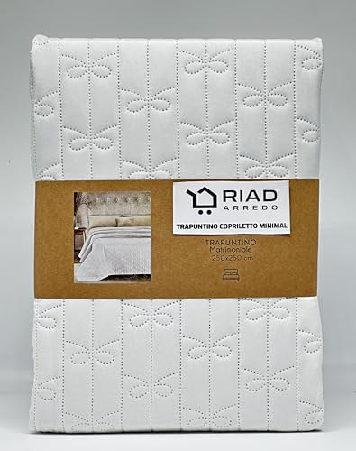Riad Arredo Trapuntino Matrimoniale Minimal Tinta Unita Primaverile Estivo Leggero - Copriletto Trapuntato in Morbida Microfibra (Fiocco Bianco)