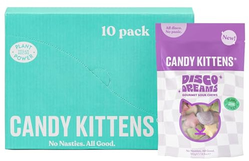 Candy Kittens Vegan Sweets, Disco Dreams – Plant-Based Vegan Treats with Fruity Flavours, No Nasties, Made with Real Fruit Juice – Ideal Snacks for Sweet Hampers & Pick and Mix – 140g, Pack of 10