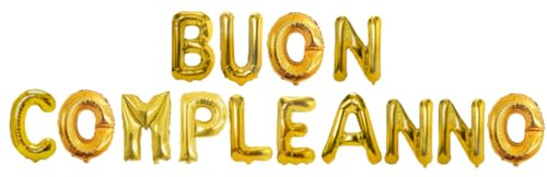 Palloncini BUON COMPLEANNO Oro Metallizzato - Lettere 35 cm in Foil, Decorazioni per Feste di Compleanno