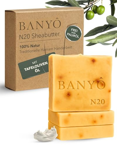 BANYÔ N20 Sheabutter Körperseife 3er-Set I Handgemachte Hamamseifen mit 100% natürlichen Inhaltsstoffen I Feuchtigkeitsspendend, Antioxidantienreich & Regenerierend I Ideal für trockene Haut