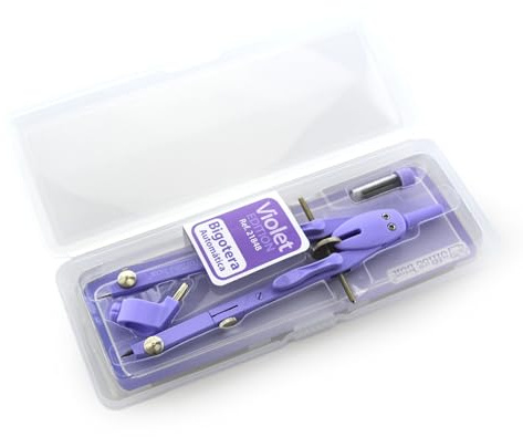 Office Box Compás Bigotera Automática de Precisión – Patas Articuladas en Caja Resistente a Golpes con Minas de Recambio + Punzón y Adaptador Universal. (Lila)