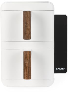 Salter Toronto Verticook Ultra Air Fryer - 9L Vertical Double Drawer, Cook on 4 Levels, 2 x 4.5L Baskets, Dishwasher Safe Accessories, Space Saving, 9 Functions, Sync & Match, PFAS-Free, White