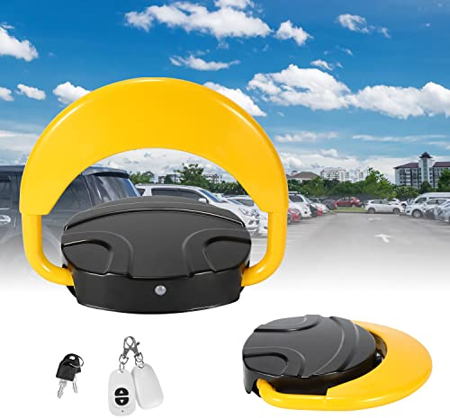 Ansobea Barrière de parking avec 2 télécommandes - Barrière de parking pliable livrée avec 2 clés - Poteau de stationnement à 180° - Portée de la télécommande - 20 m - Barrière de parking électrique