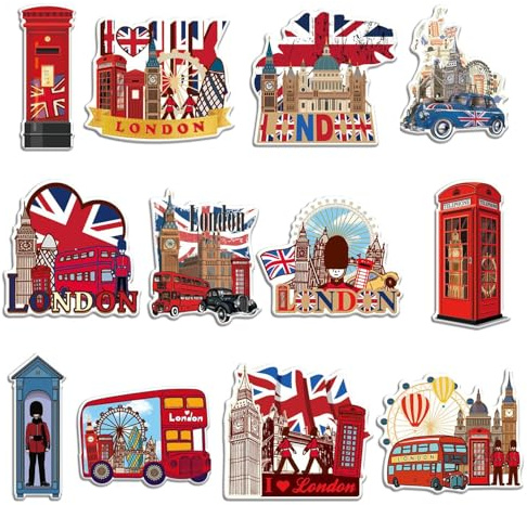 ELNX 12 Stück London Kühlschrankmagnete | London Souvenirs Geschenke Britisches Design-Set England Sehenswürdigkeiten Dekorative Küchenmagnete UK Souvenirs für Familie Kollegen Freunde (Set B)