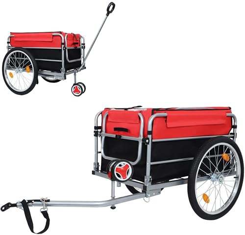 Aluminum Bike Cargo Trailer - 20 Wheel Folding Bicycle Trailer with Removable Oxford Fabric Cover, Safe Hitch System for Bike, Groceries & Travel