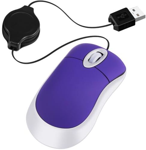 Lafeier Mini ratón USB con cable retráctil pequeño 1600 DPI óptico compacto ratón de viaje para 98 2000 XP Vista versión