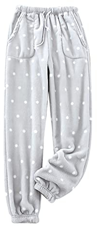 Pyjamasbyxor dam, långa fleece, varma pyjamasbyxor, dam, långa bomull, flanellbyxor, fluffiga sovbyxor, raka byxor, fodrade fleecebyxor, säckig slip-on-byxor, tapered plyschbyxor med manschetter