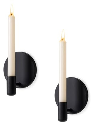 Minimalist Metal Wall Candle Holder Set, Matte Black for Taper Candles, Set of 2