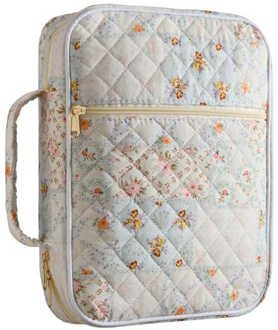 Bible Cover Case for Women,Bible Tote Bag Large Quilted Bible Cover with Durable Handle Carrying Case for Girls Bible Study Supplies Accessories,Christmas Christian Gifts for Women (Spliced Flower)